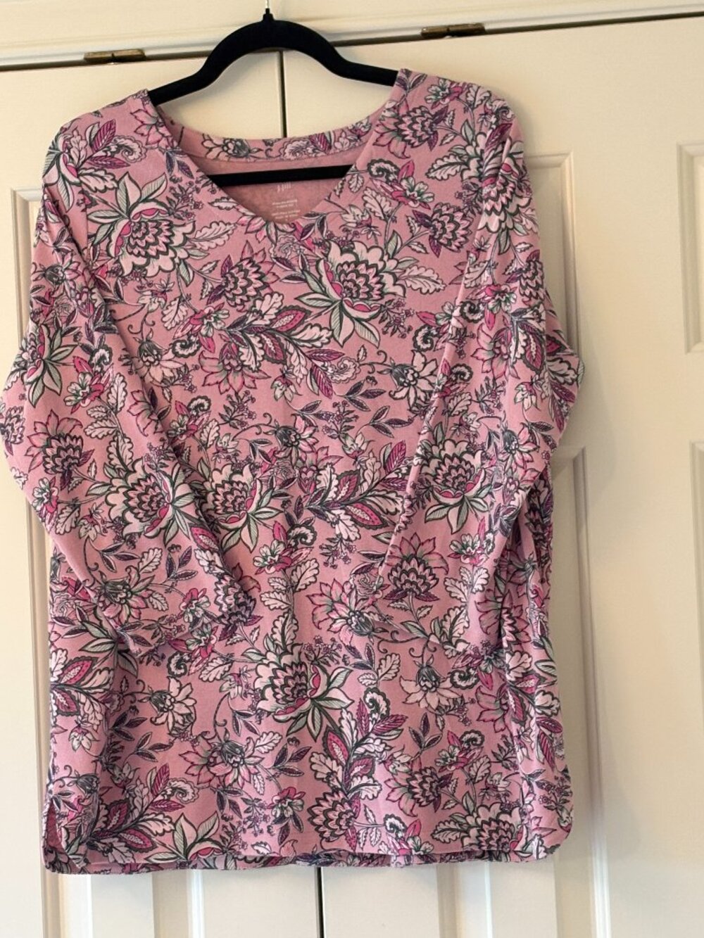 J. Jill Pima  Cotton 3/4 Sleeve V-Neck  Top Sz L  NWOT